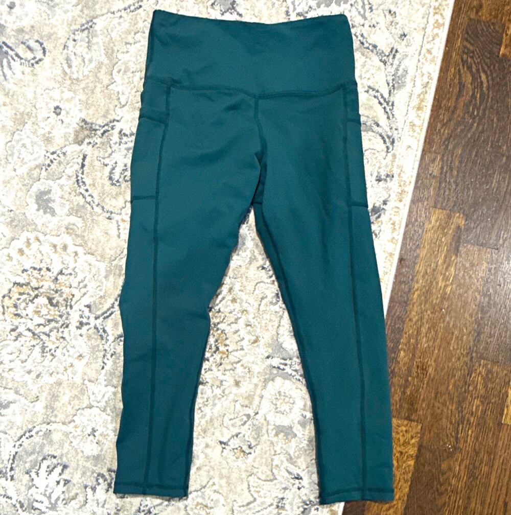 Senita Athletics Women’s Solid Green High Rise Pocket Ankle Leggings Size S